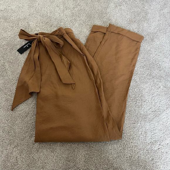 NWT Lulus Womens Perfect Style Tie Front Trouser Pants Camel Brown‎ Size M - Picture 1 of 11